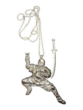 Vintage Frost Cutlery Ninja Pendant Necklace Removable Katana Sword Silver Tone